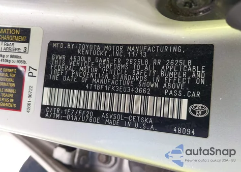 2014 Toyota Camry Se из США, поврежденный, VIN 4T1BF1FK3EU343662